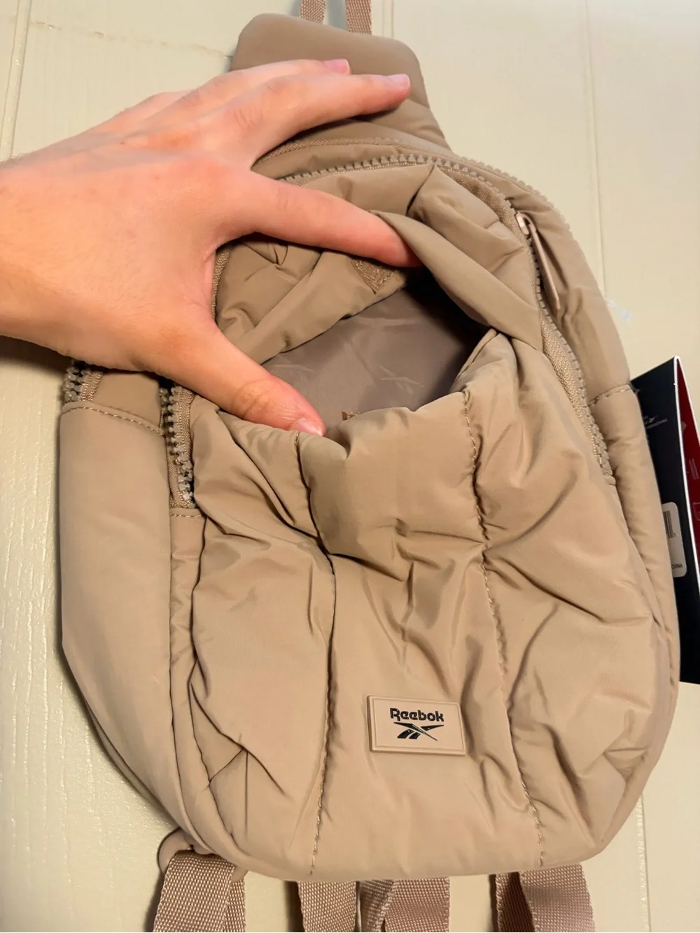 Reebok Unisex Sling Bag Backpack Tan Beige Crossbody Shoulder Travel NWT